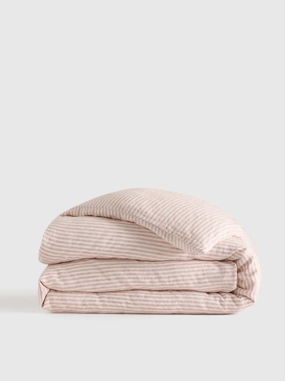 NIB Quince European Linen Duvey Cover, Twin, Dusty Mauve/ White Stripes